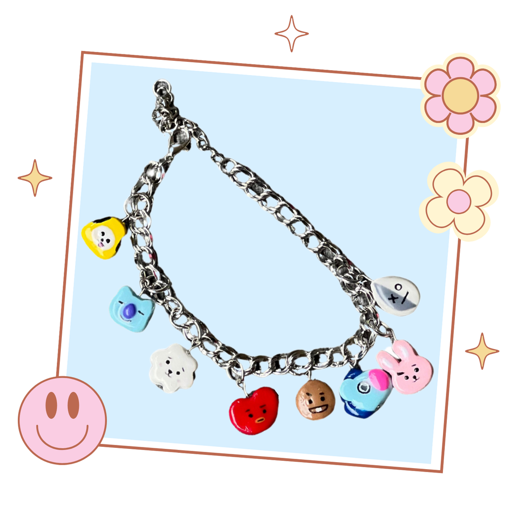 Handmade BTS BT21 Inspired Charm Bracelet, Gift for Army, Kpop Fan Merch