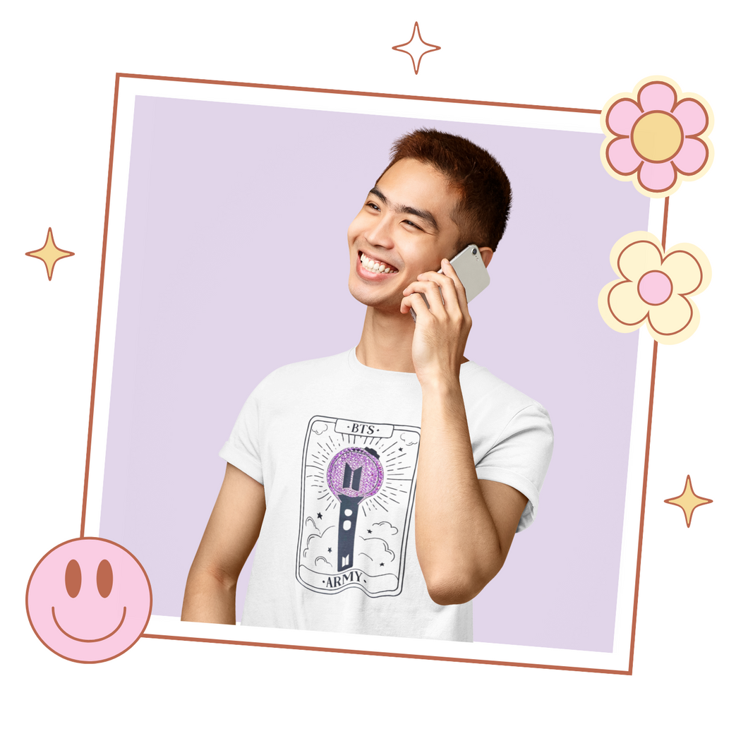 Hand Embellished Blinged Out BTS Lightstick Tarot Tee, BTS Concert, Gift for Kpop Fan
